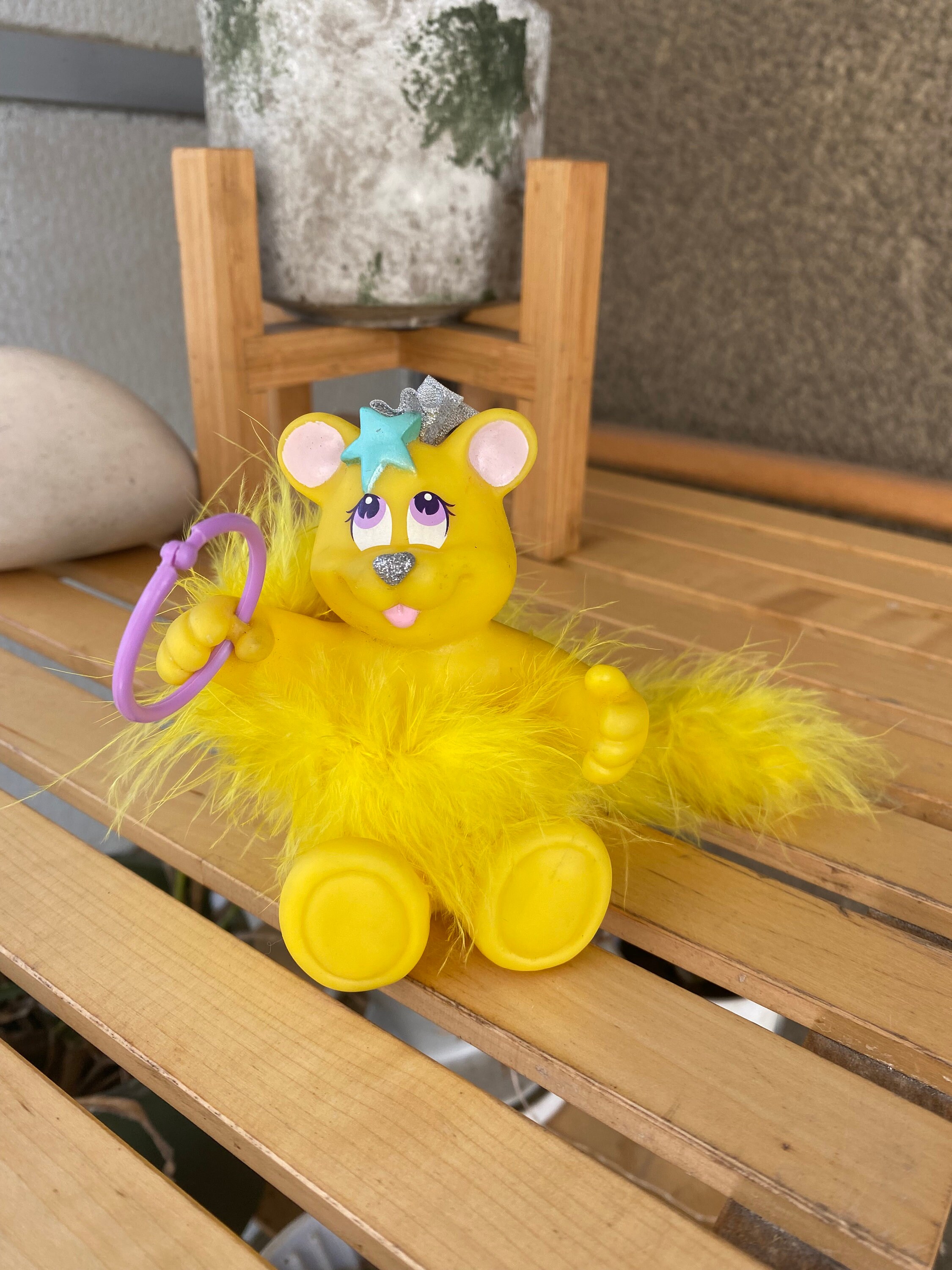 Vintage Fluffy Surprise Yellow Bear Toy: Vivid Imaginations, 1998
