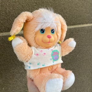 Peach Puppy Magic Nursery pet toy 1990s, Mattel adorable vintage vinyl face pet plush with satin ears