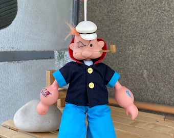 Very rare Popeye the Sailor soft doll with suction cups 1989, collectable old vintage Popeye soft body stuffed plush with vinyl face toy