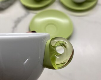 Service à Café Expresso Guzzini – 6 Tasses Porcelaine + 6 Soucoupes Plexiglas