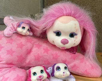 Puppy Surprise Plush Stuffed Toy: Pink Mama Dog with 3 Puppies