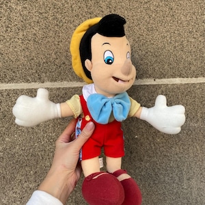 Vintage Pinocchio plush stuffed toy Disney, Pinocchio soft doll from animated fantasy film
