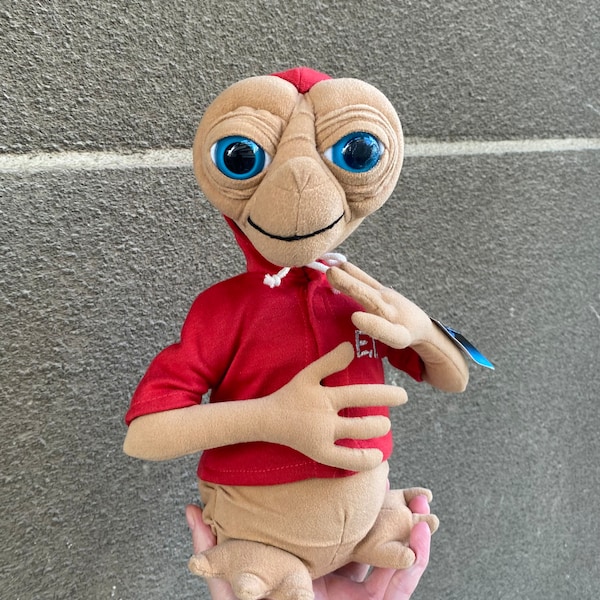 ET Extra Terrestrial plush stuffed toy 1990s, stuffed toy ET alien in red hoodie