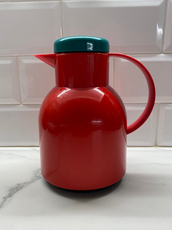 Vintage Red & Green Thermos Emsa Samba 1980s West Germany, Vacuum Jug