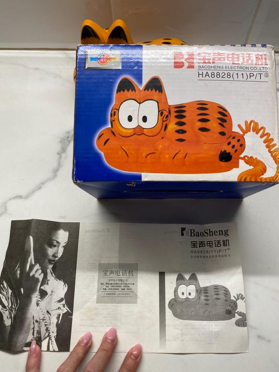 ヴィンテージのガーフィールド猫電話：1980年代、箱入りで動作中