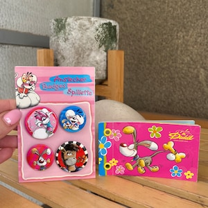 Grazioso set vintage Diddl & Diddlina di 4 spille + piccolo blocco note di Thomas Goletz, anni '90-2000, nuovo, vecchio stock, Diddl e i suoi amici da collezione