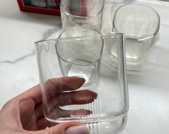 Guzzini Tumbler Set of 4 clear glasses vintage new design Ambrogio Pozzi 1980s Italy