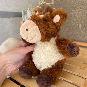 Braun beige Baby Highland Kuh Plüschtier Histoire D’ours Frankreich, niedliche kleine kuschelig Kuh Plüschtier