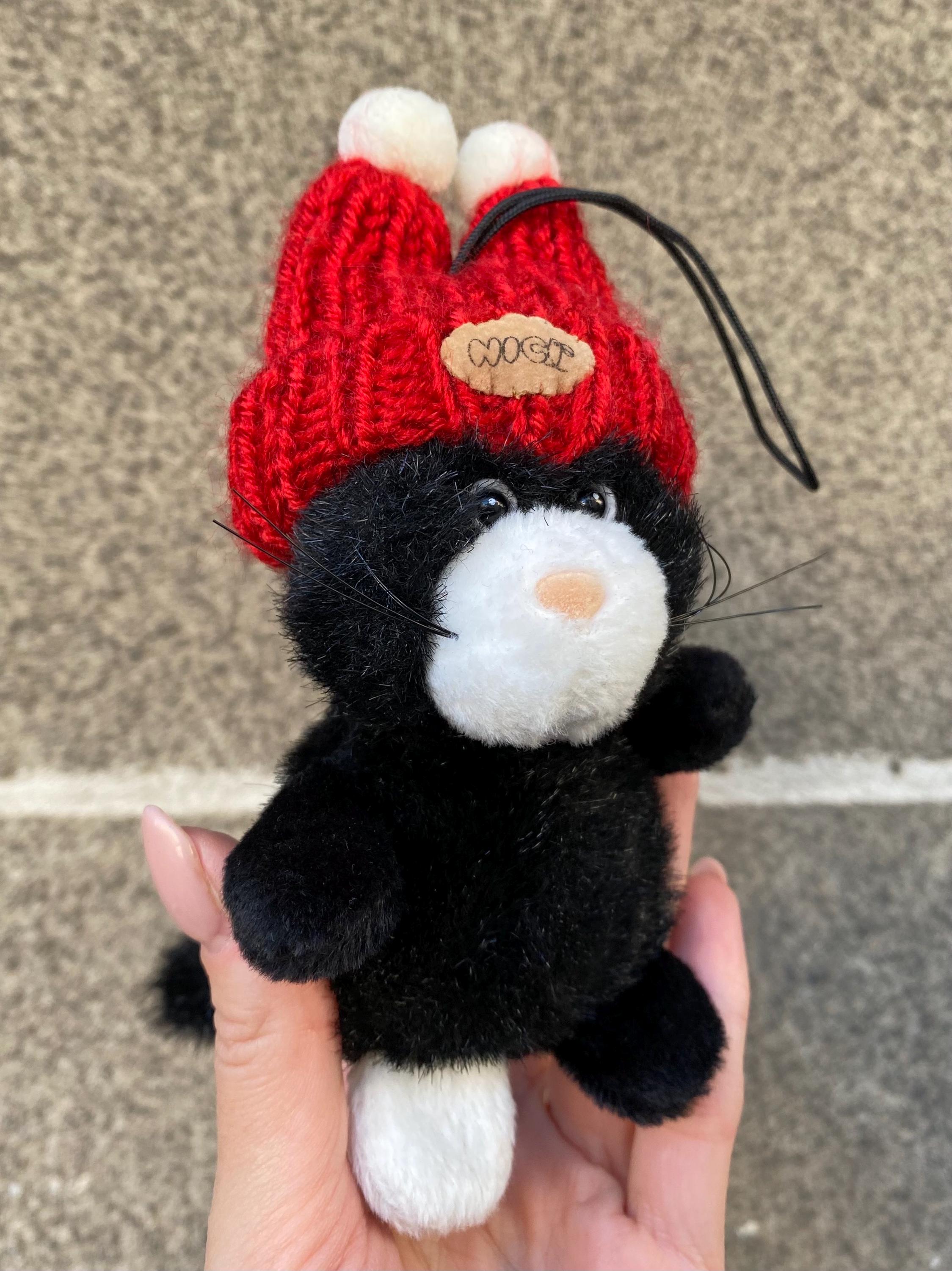 Vintage Nici Black Cat Small Plush Ornament Bag Charm Germany 