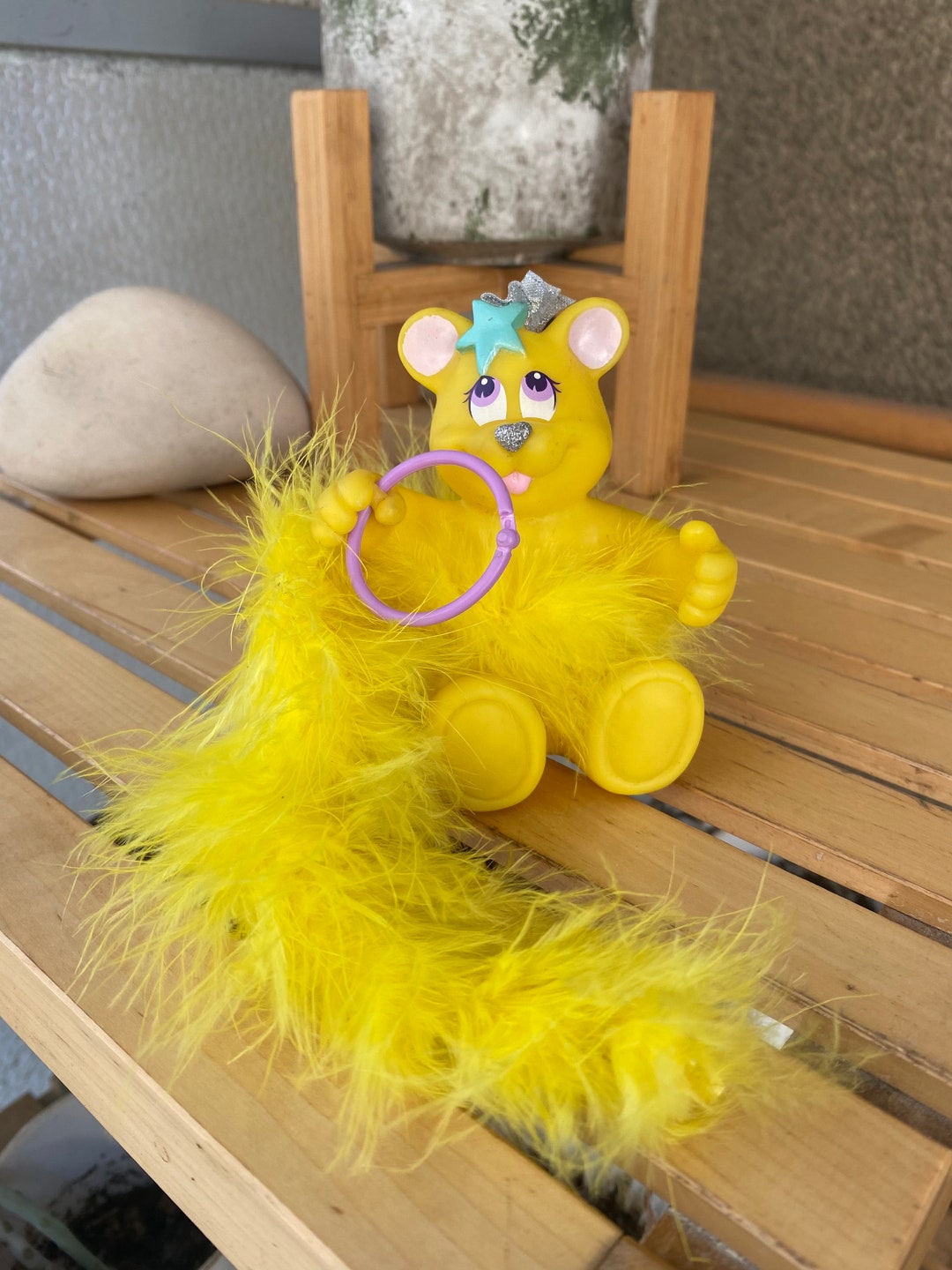 Vintage Fluffy Surprise Yellow Bear Toy: Vivid Imaginations, 1998