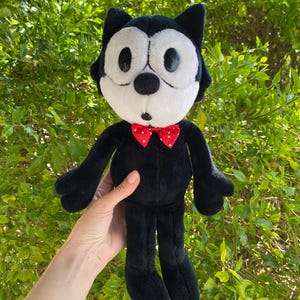 Peluche vintage rare Felix le chat de taille moyenne, chat de dessin animé en peluche noir à la retraite Felix