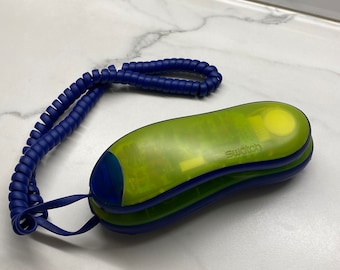 Blue & Neon Lime Swatch Twin Phone 1990s WORKING, vintage twinphone transparent telephone