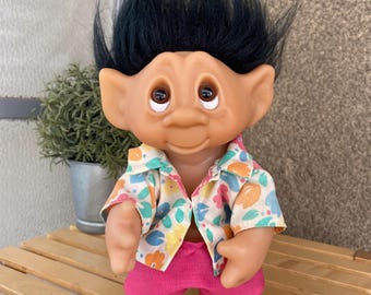 Vintage Thomas Dam Troll: 1977 made in Denmark Toy in Hawaiian Outfit