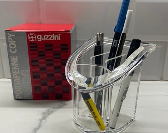 Vintage Guzzini Lucite Pen Holder: Clear Acrylic Desk Organizer 1980s