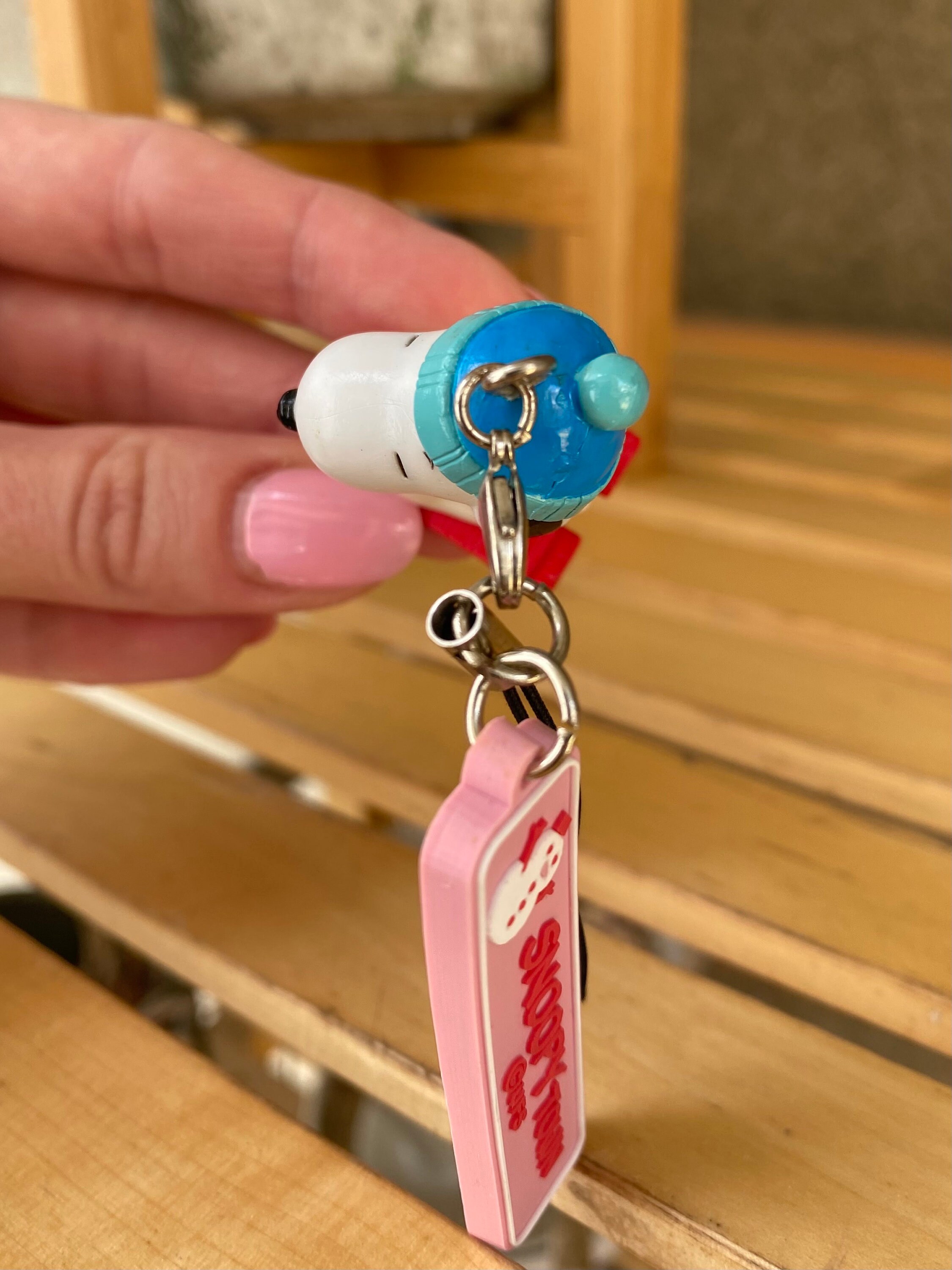 Cute Small Snoopy Sledding Pvc Keychain, Miniature Snoopy