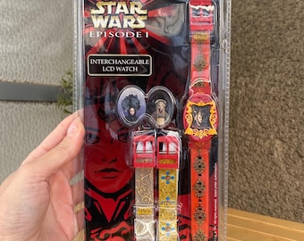 Orologio da polso vintage Amidala Regina LCD di Star Wars, anni '90, nuovo, mai usato, nella sua scatola originale.