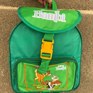 Retired Bambi and Friends green kids backpack Disney new unused, cute disney deer character nylon children rucksack