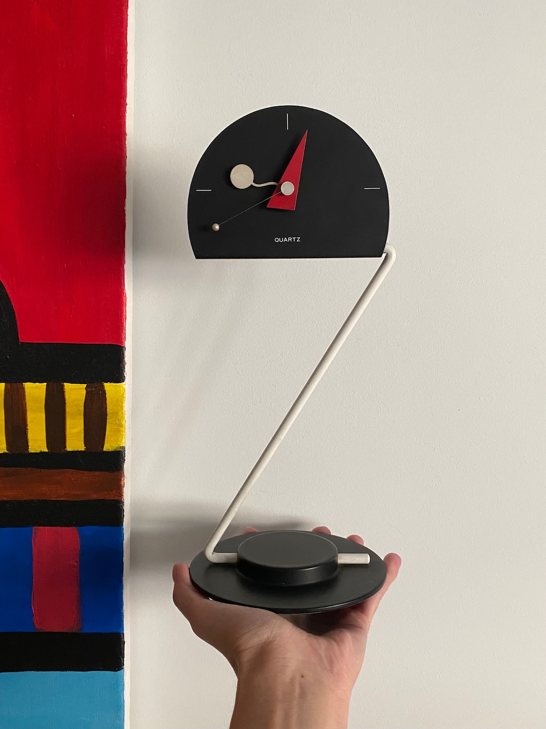 Vintage Nicolai Canetti Desk Clock: 1980s Postmodern Adjustable