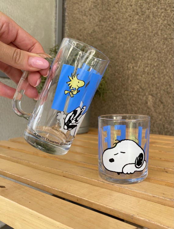 Vintage Snoopy & Woodstock Glass Set of 2 : 1965 Peanuts