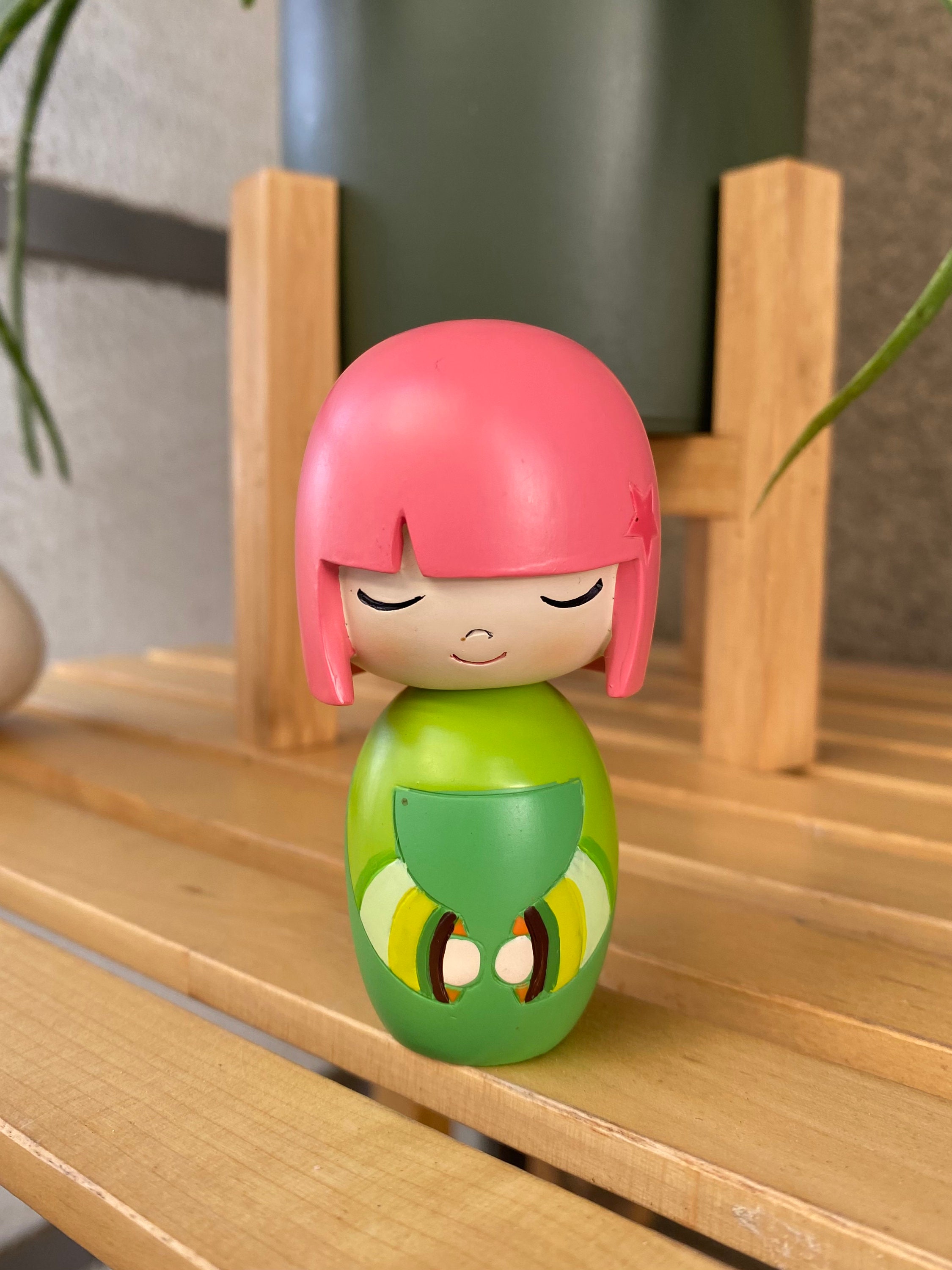 Momiji Message Doll Lucky Pink Green Collectable Resin Mini Doll With a Small Pin for a Gift Etsy