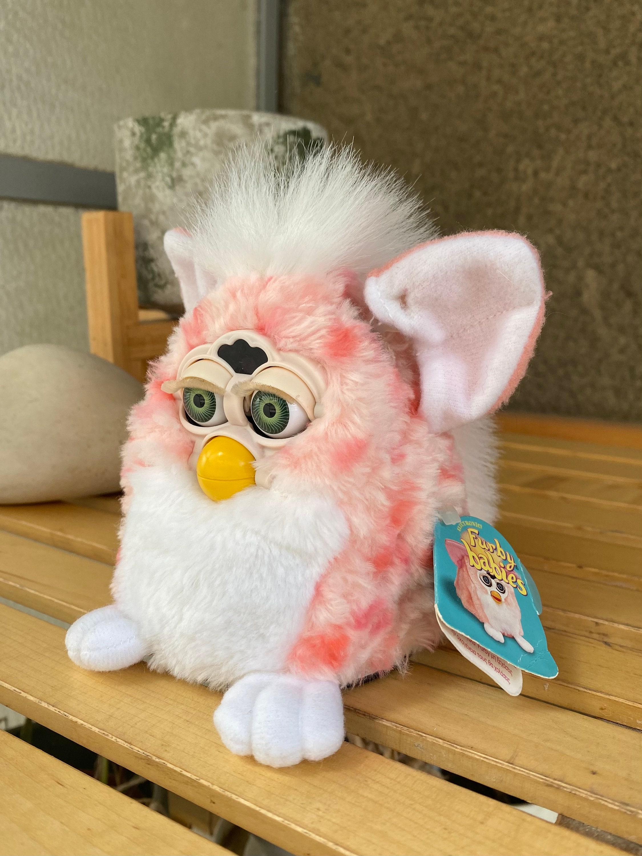 Rare 1999 Coral Furby Baby: Vintage Pink & White, Green Eyes