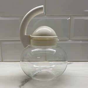 Vintage Guzzini glass kettle 1980s unused, heat resistant coffee pot new made in Italy, white & clear kitchenware