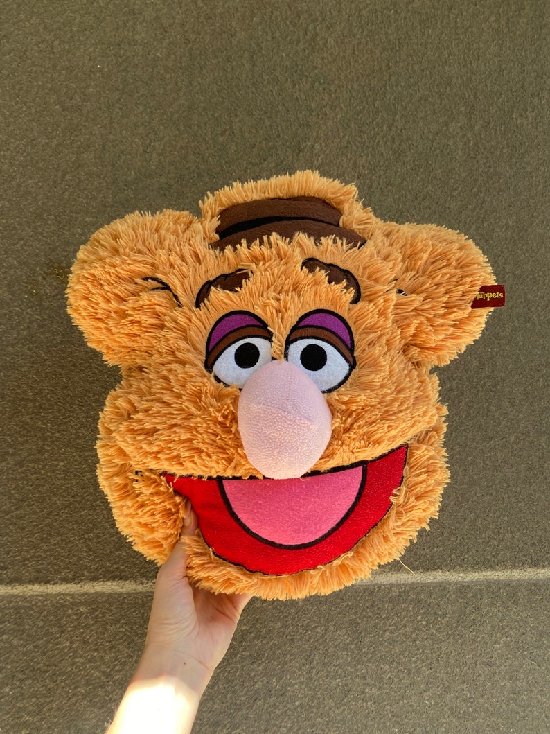 Muppet Fozzie the Bear fluffy cushion, appliqued Fozzie Bear head pillow Jim Henson Muppet show Collectable home supplies image 1