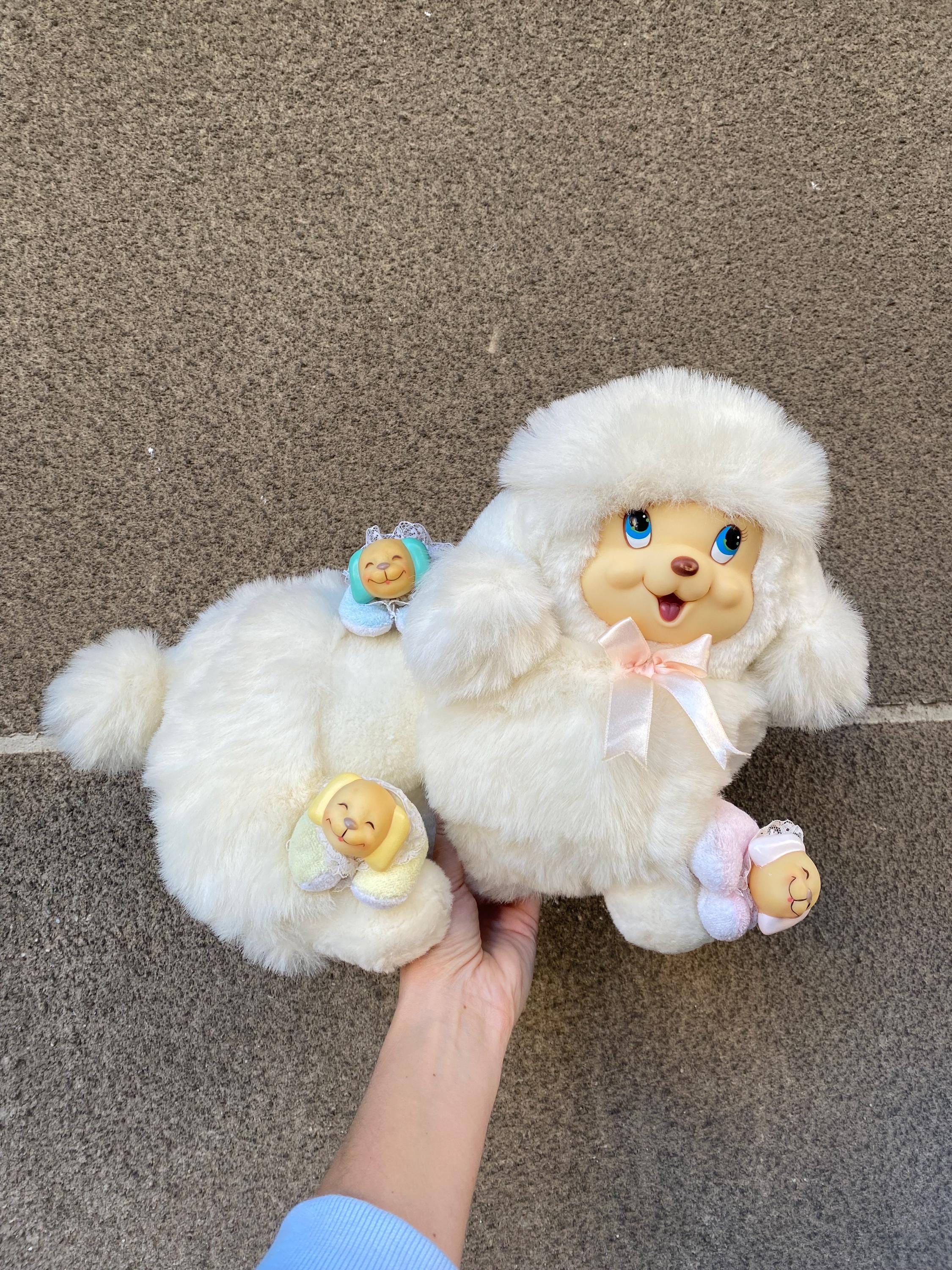 Vintage White Puppy Surprise Plush Toy Mama Dog With 3 Puppies