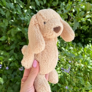 Retired Jellycat Small Bashful Toffee Puppy plush toy, Jellycat beige dog comforter plushie