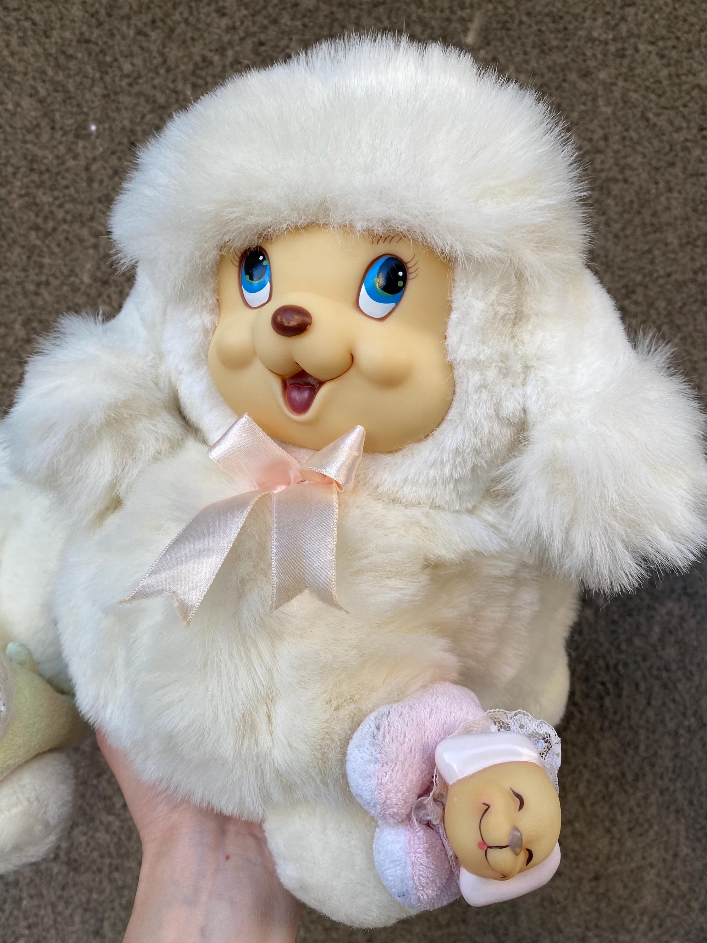 Vintage White Puppy Surprise Plush Toy Mama Dog With 3 Puppies