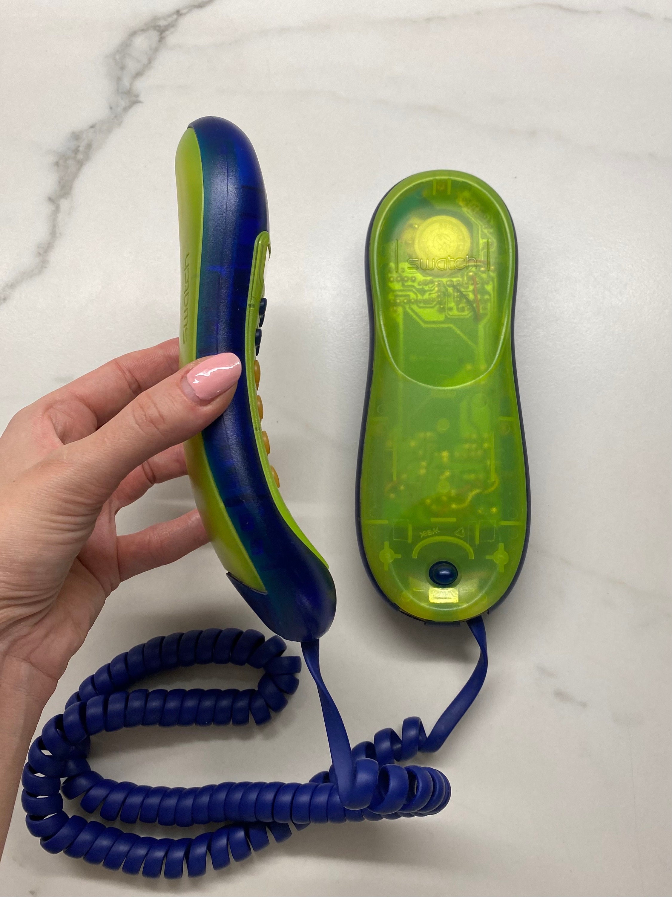 Vintage Blue & Neon Lime Swatch Twin Telephone 1990s WORKING
