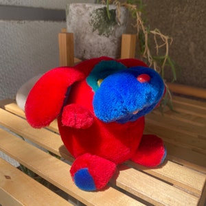 Vintage rare Plush Dog Archie 1988 Effem, cute red blue & green puppy plushie stuffed animal