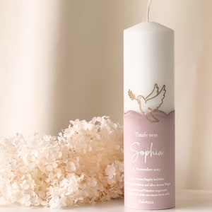 Personalized &quot;Dove&quot; baptism candle for girls and boys in pink and other colors | A unique baptism accessory | R214