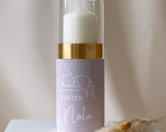 Urna para mascotas como farol de diseño: urna personalizada para mascotas en rosa | elegante vela conmemorativa con grabado | Hecha a mano y de alta calidad.