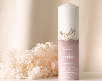 Personalized &quot;Dove&quot; baptism candle for girls and boys in pink and other colors | A unique baptism accessory | R214