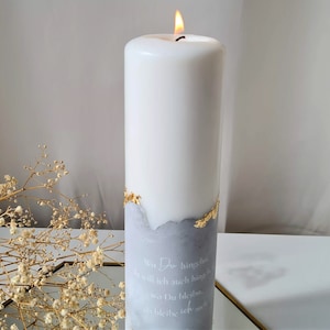 Personalized wedding candle with plaster base in different colors and gold leaf accents An elegant accessory for your wedding H101 image 7