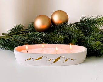 Handmade Advent candle bowl with 4 wicks and mountain motifs | Festive decoration for the Christmas season