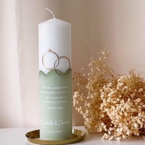 Personalized wedding candle &quot;Rings&quot; with plaster base in various colors | An elegant accessory for your wedding | H101