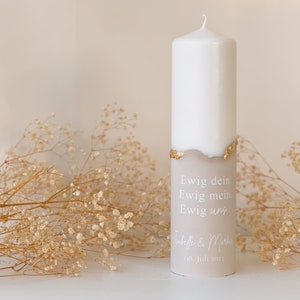 Personalized wedding candle with plaster base in different colors and gold leaf accents An elegant accessory for your wedding H101 image 3