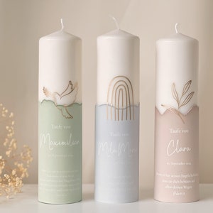 Baptismal candle personalized with golden baptismal symbols in various colors | A unique accessory for baptism | R211-215