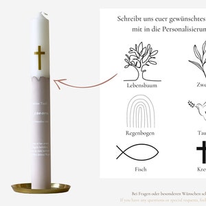 Taufkerze Kommunionskerze mit goldener Taube in verschiedenen Farben personalisiert Ein einzigartiges Accessoire für die Taufe zdjęcie 7