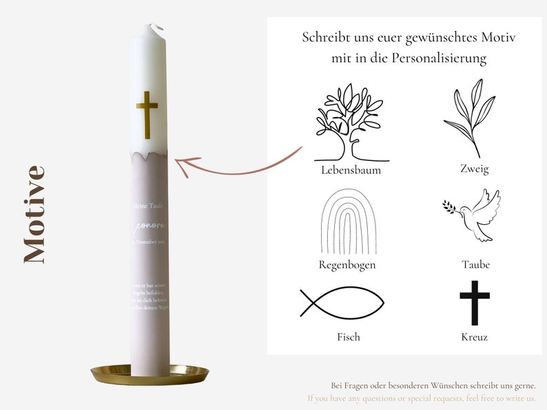 Taufkerze Kommunionskerze mit goldener Taube in verschiedenen Farben personalisiert Ein einzigartiges Accessoire für die Taufe zdjęcie 7