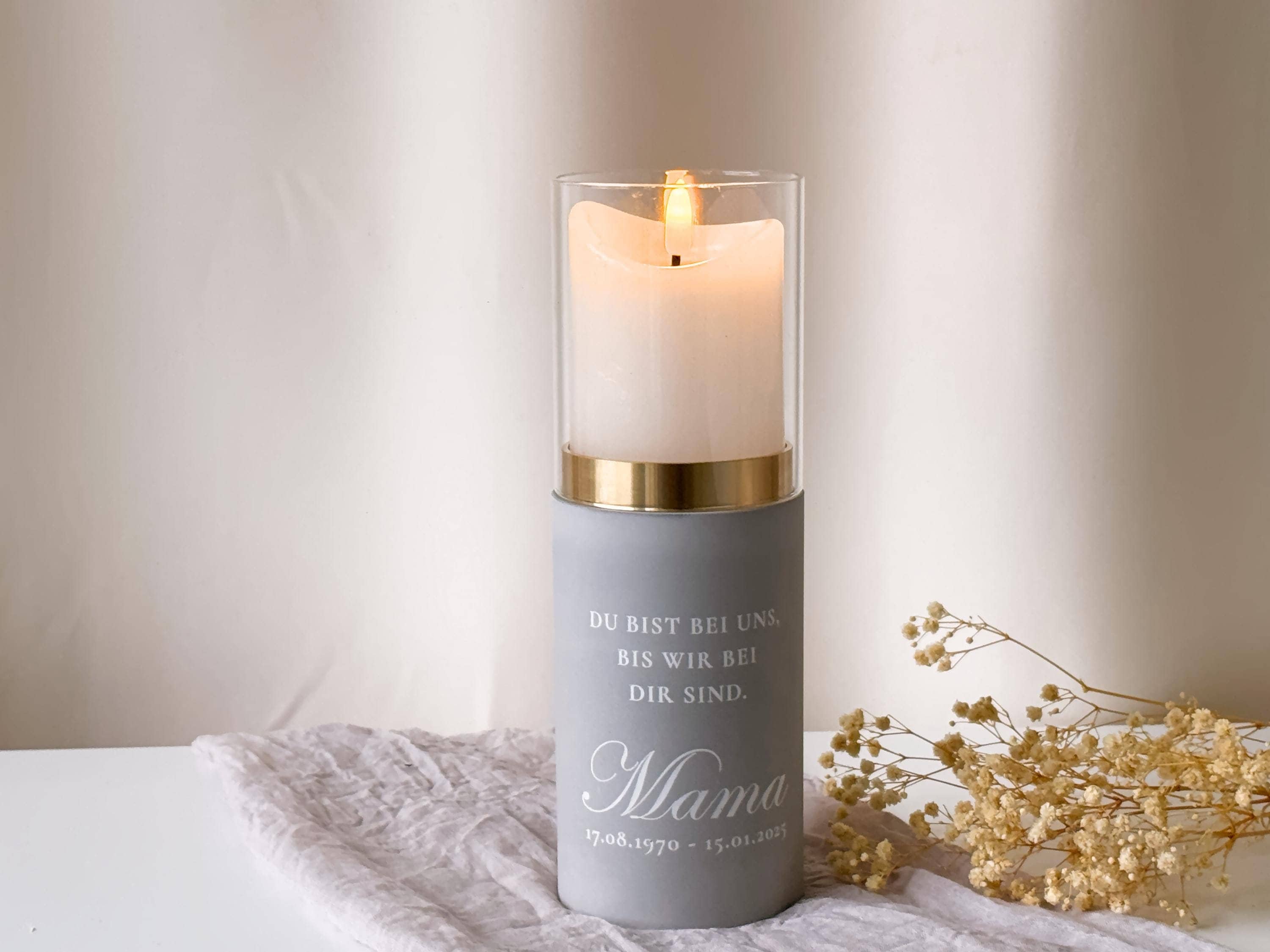 Funeral lantern with golden ring for pillar candles | Personalized funeral gift | Memorial candle | Remembrance candle