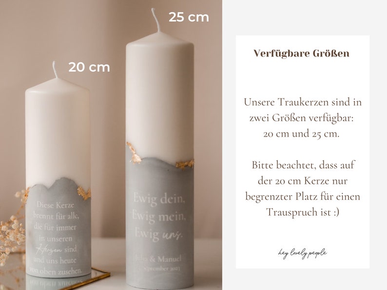 Personalisierte Traukerze mit Olive-grünem Gips-Sockel und Blattgold Akzenten Ein elegantes Accessoire für Eure Hochzeit Hochzeit H101 Bild 9