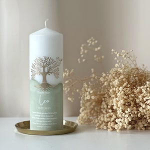 Baptism candle &quot;Tree with dove&quot; for girls and boys in green and more colors personalized | A unique accessory for the baptism | R216