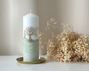 Baptism candle &quot;Tree with dove&quot; for girls and boys in green and more colors personalized | A unique accessory for the baptism | R216