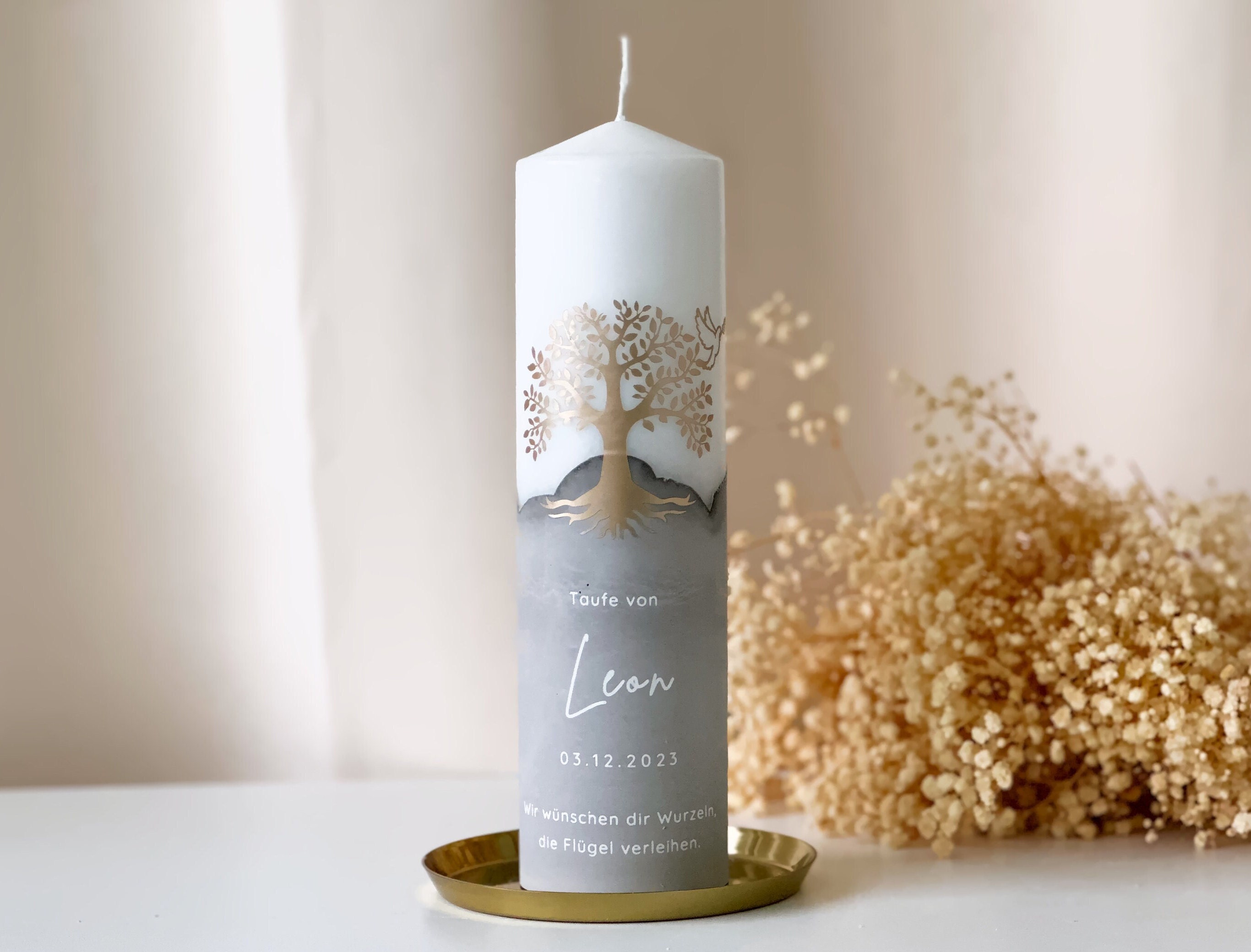Baptism candle "Tree with dove" for boys and girls personalized in different colors | A unique accessory for baptism | R216