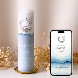 Cartão de convite digital personalizável "Baleia" para batismo | Modelo Canva | Convite faça você mesmo | Cartão de convite para imprimir