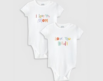 Organic 2 Pcs Baby Bodysuit Set,%100 Organic Cotton Baby Bodysuit,Love Mom and Dad Baby Onesie,Baby Gift,Newborn Onesie,Baby Clothes