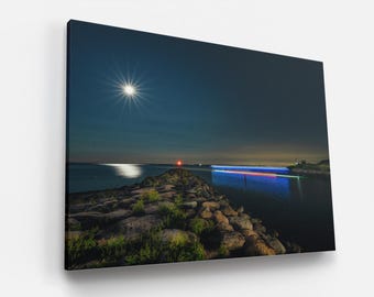 Moonlight Lake Simcoe Photo: Friday Harbour Boat, Night Acrylic Print